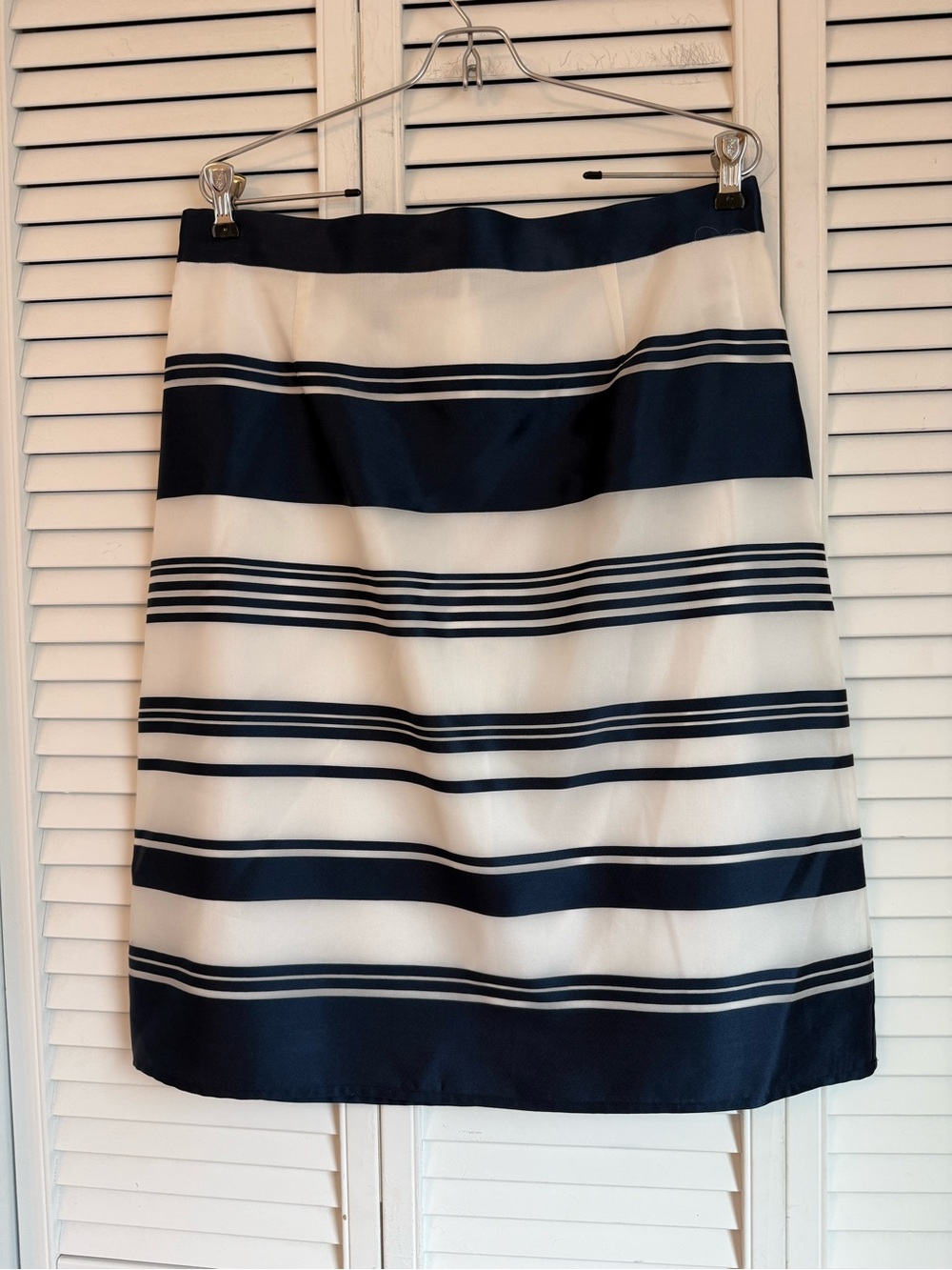 Brooks Brothers Silk Skirt Size 12 Navy Blue White Stripes Nautical Coastal